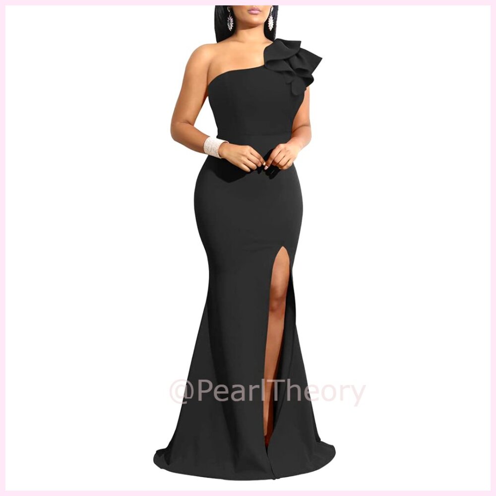Sexy Sleeveless One Shoulder Ruffle High Split Formal Dress
